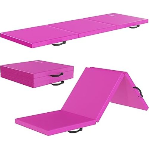 Fitvids Folding Exercise Gymnastics Mat for Tumbling, 2'x6'x2" Gym Workout Mat with Carrying Handles High-Density Anti-Tear Portable Fitness Aerobics Mats for Home Gym Yoga Pilates MMA Core Training, Multiple Colors