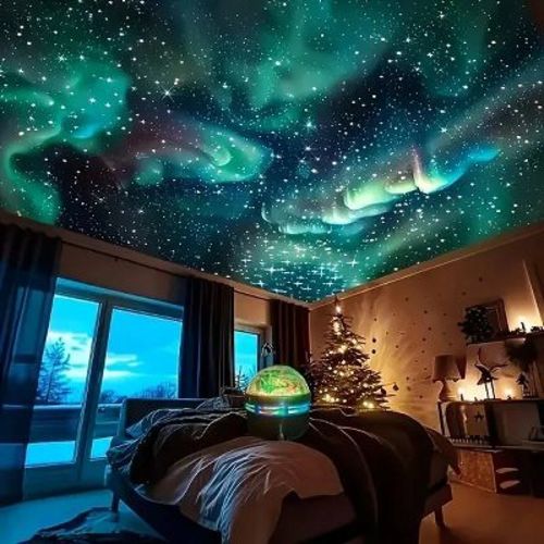 Aurora Starry Sky Projector, Blending Dreamy Aurora w/ Glittering Stars, 360° Rotating Projection -Immersive Romantic Atmosphere Creator for Bedrooms