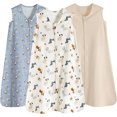 PHF Soft Baby Sleep Sack 6-12 Months 100% Organic Cotton Wearable Blanket, 2-Way Zipper 0.5 TOG Toddler Sleeping Sack 3 Pack, Comfy Sleep Bag for Baby Boys Girls, Pets Dogs (Medium)