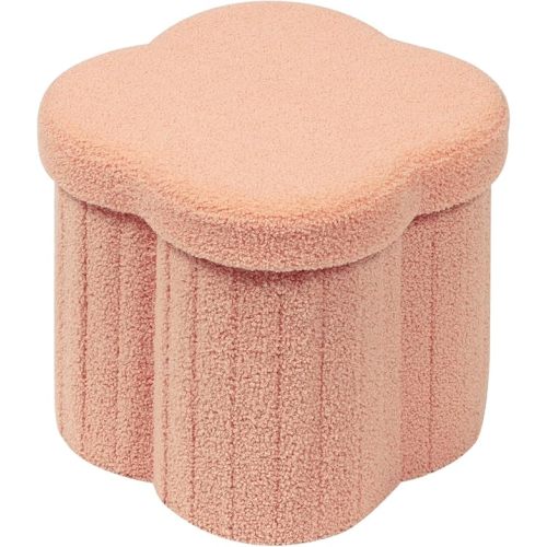 B FSOBEIIALEO Storage Ottoman Cube, Flowers Shaped Ottomans with Storage Foot Stool Footrest for Lving Room, Boucle Ottoman Seat for Dorm Room,Faux Teddy Fur, Orange 12.6"x12.6"x12.6"