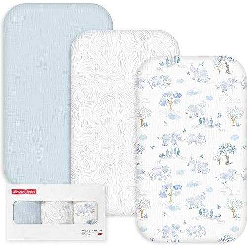 Gllquen Baby 3-Pack Muslin Cotton Bassinet Sheets, 33"x20" Bedside Sleeper