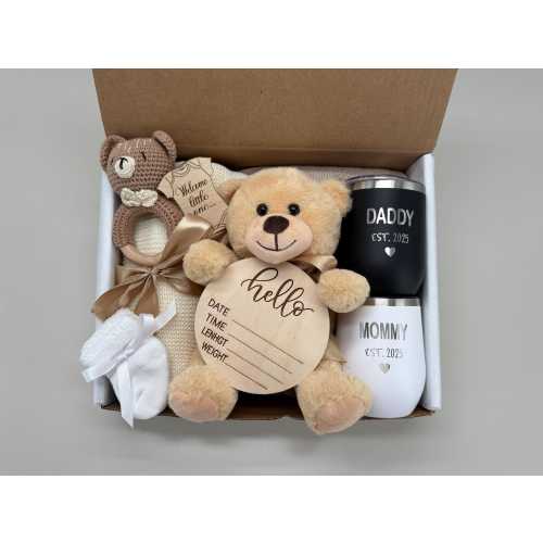 New Parents New Mom and Dad Newborn Beige Blue Pink Gift Parents Expectant Baby Box Welcome Little One Baby Shower Announcement New Baby Set