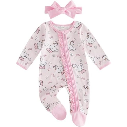 Newborn Baby Girl Clothes Ruffle Footed Romper One Piece Jumpsuit