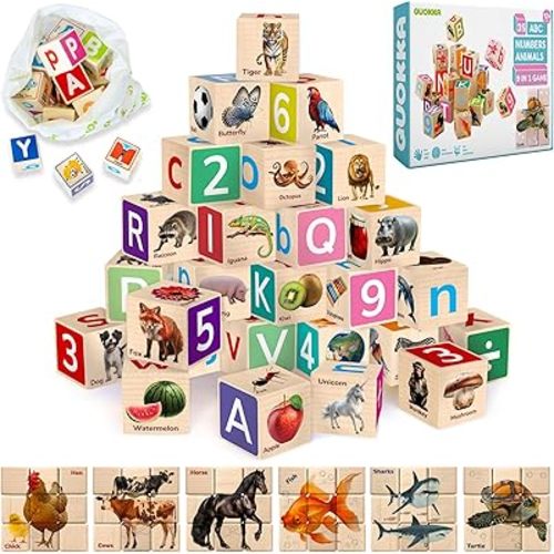 Wooden Blocks for Toddlers 1-3 - 35 ABC Learning Baby Blocks for Kids 3-5