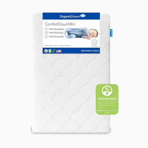 Organic Dream Mini Crib Size ComfortCloud 2-Stage Mattress - White, Mini Crib Mattress