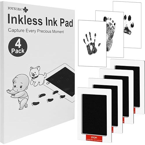 Newborn Footprint Handprint Safe Inkless Gift Foot Hand Print Wipe Kit Gifts (Jet Black, 4-Pack)