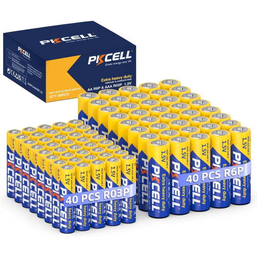 (Combo 80Pcs) AA & AAA Batteries Value Pack - 1.5V 40 Double AA and 40 Triple AAA Zinc Carbon Battery