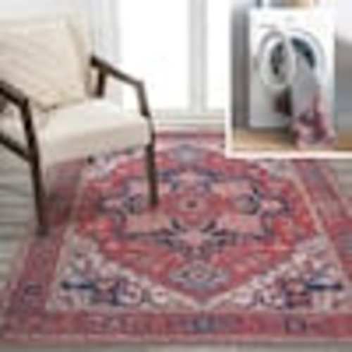 JONATHAN Y Cirali Ornate Red/Navy 5 ft. x 8 ft. Large Medallion Machine Washable Indoor Area Rug WSH105A-5