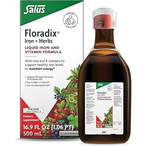 Floradix Iron & Herbs - Liquid Herbal Supplement for Energy Support - Iron Supplement with Vitamin C & Vitamin B Complex - for Men & Women - 16.9 fl oz