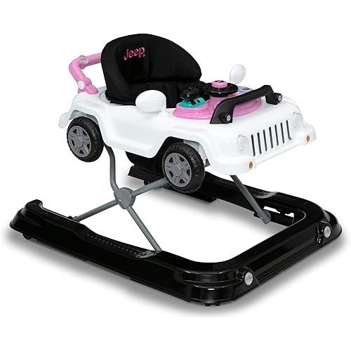 Jeep Classic Wrangler 3-in-1 Grow with Me Activity Walker - Features Music, Lights, Removable Play Tray, Push Walker Mode, Converts into Rolling Car Toy, White/Pink