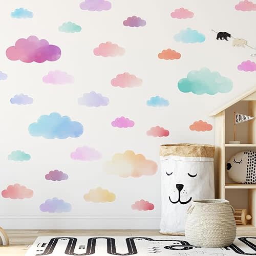 Clouds Wall Decals Colorful Clouds Wall Stickers for Baby Nursery Playroom Bedroom Classroom Kindergarten Decor