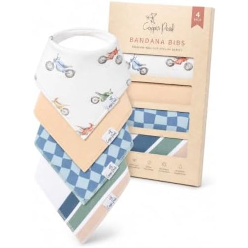 Copper Pearl Baby Bibs 4 Pack, Bandana Drool Bibs for Baby Girl & Boy, Soft Cotton Bibs for Drooling and Teething