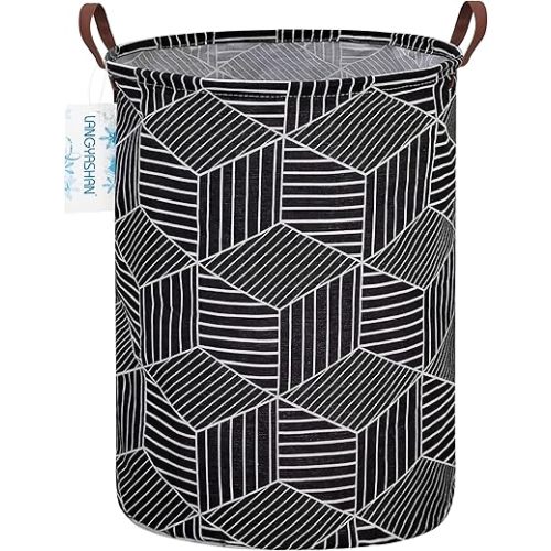 LANGYASHAN Laundry Basket Canvas Fabric Collapsible Organizer Basket for Storage Bin Toy Bins Gift Baskets Bedroom Clothes Children Nursery Hamper (Black diamond)