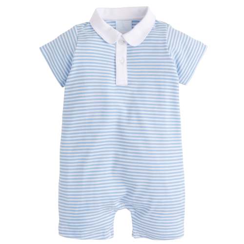 Peter Pan Polo Romper - Light Blue Stripe