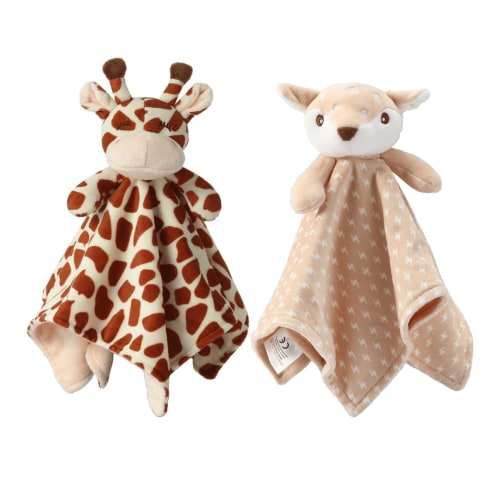 CREVENT Cozy Plush Baby Brown Deer and Giraffe Security Blanket