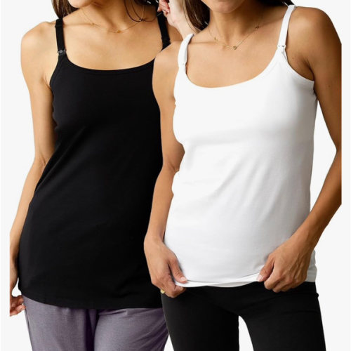 Kindred Bravely Nursing & Maternity Cotton Tank Top Cami 2-Pack | Black & White
