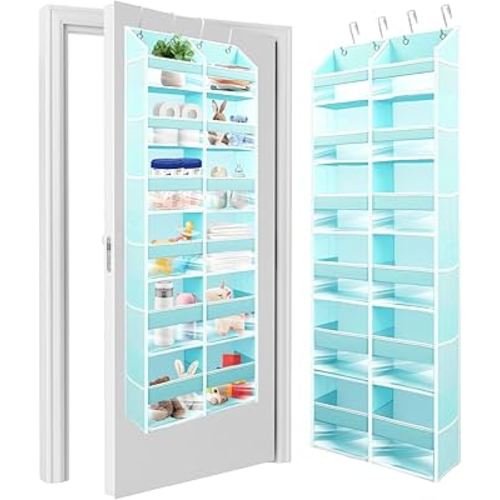 HOMELUX THEORY UPGRADED 6 Tiers Over The Door Organizer Hanging - 100D EXTRA THICK & 50lbs HUGE CAPACITY, 12 Side Mesh Pockets Over The Door Shoe Organizer, Hanging Closet Organizer (Baby Blue, XL)