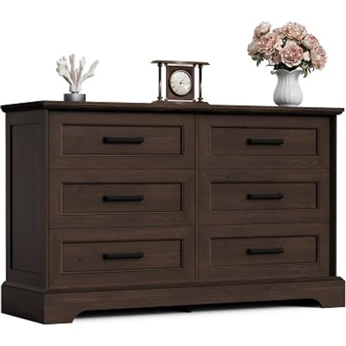Furmax Farmhouse Dresser for Bedroom, 6 Drawers Dresser, Brown
