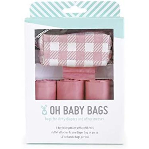 Oh Baby Bags Dirty Diaper Bag Dispenser, Clip On Bag Holder Attaches to Any Diaper Bag, 48 Count Large Tie Handle Bags,