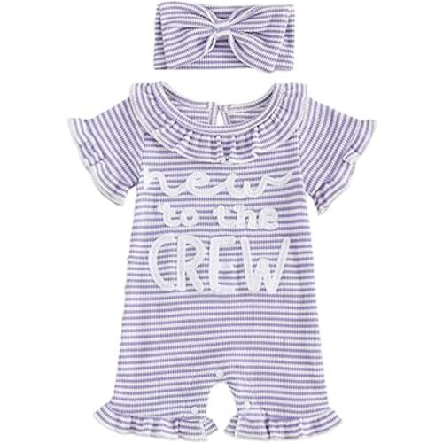 allshope Newborn Baby Girl Summer Outfit Romper Little Sister Lil Sis Embroidery Ruffle Collar Jumpsuit Infant Waffle Clothes