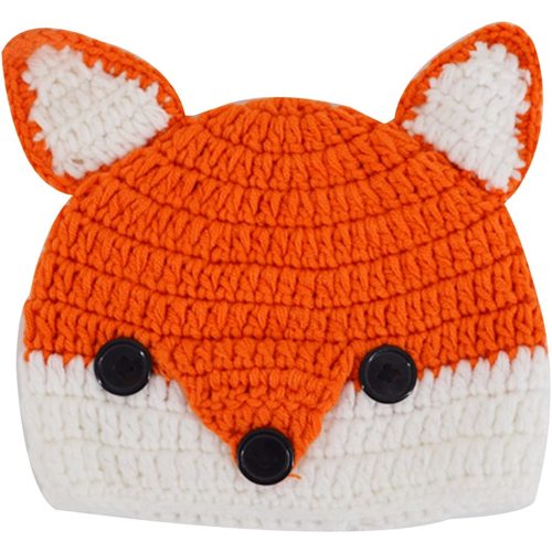 Baby Girls Boys Warm Hats Cute Fox Animal Hats Handmade Crochet Coif Hood Beanies Cap for Spring Autumn Winter (Orange)