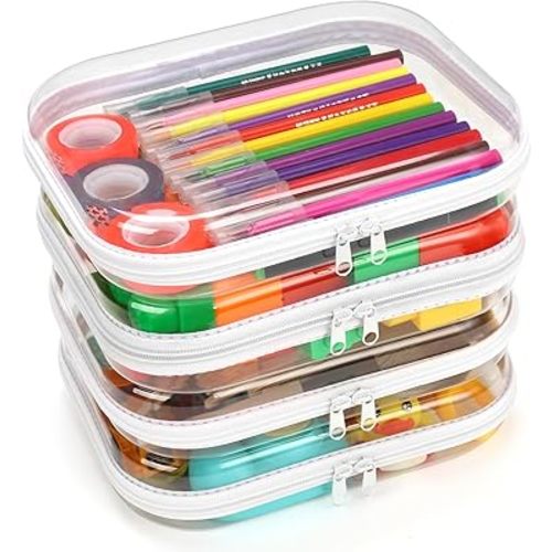 Clear Hard Shell Zipper Case, 4 Pack Diaper Bag Organizer Pouches, Toiletry Bag for Travel, Waterproof Makeup Bags for Cosmetic, Toy Storage Organizer Pencil Bag