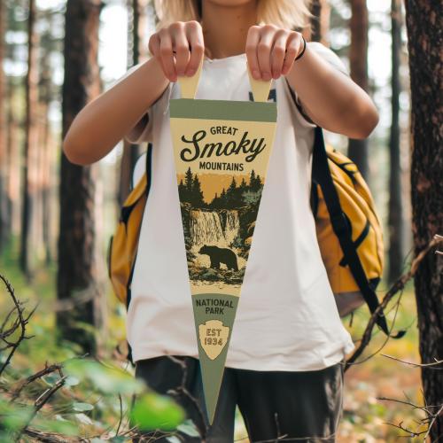 Great Smoky Mountains National Park Felt Pennant | Vintage style poster. Tennessee North Carolina typography flag home decor. USA Handmade