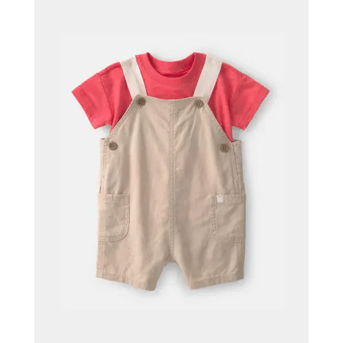 Baby Boy 2-Piece Overall Set - Coral/Khaki | Carter's