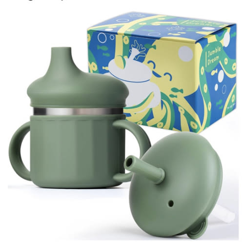 Jumble Dream Stainless Steel and Silicon Cup Baby Cup, Training Kids Cups with Silicon Straw, Toddler Tumbler with Spill Proof Straw| BPA Free