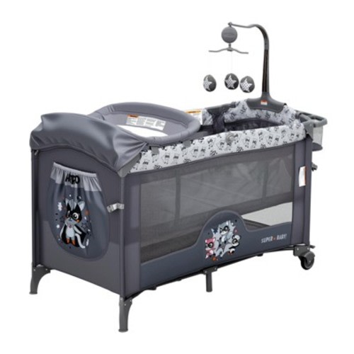 Acekool 4-in-1 Baby Bassinet and Pack and Play, Deep Gray Bedside Crib Sleeper, Portable Playpen with Zip Door, Changing Table, Toy Bar and Storage