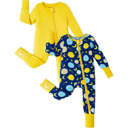PATPAT Baby Footie Romper, Viscose from Bamboo, Long Sleeve, 2-Way Zipper, Fold-Over Mittens, Cuffs & Anti-Slip Grips