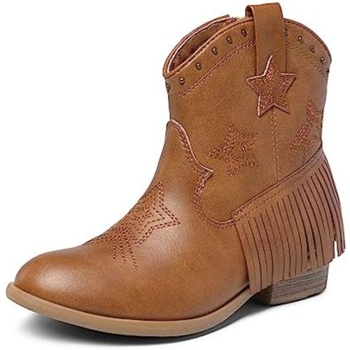 DREAM PAIRS Girls Cowgirl Cowboy Ankle Western Boots Side Zipper Riding Shoes with Tassel Little Kid/Big Kid