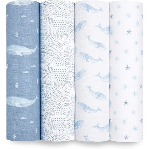 aden + anais Swaddle Blanket, 100% Organic Cotton Blankets for Girls & Boys, Baby Receiving Swaddles, Ideal Newborn & Infant Swaddling Set, 4 Pack, Oceanic