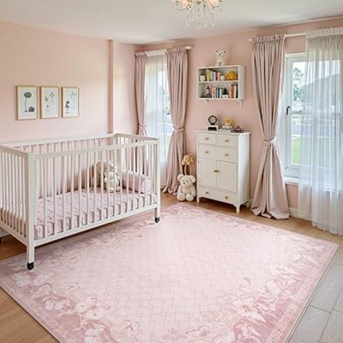 STARUIA Washable Rugs for Living Room, 5x7 Pink Rugs for Bedroom Girls Nursery, Non-Slip Soft Butterfly Area Rug Cute Girl Pink Carpets for Kids Room Playroom Dorm Dining Room Indoor Decor