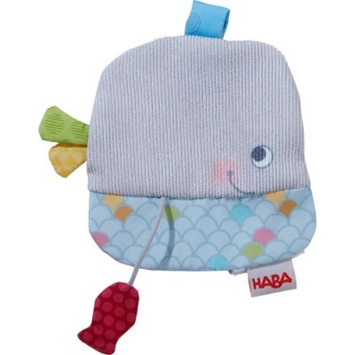 HABA Whale Lovey Crinkle Toy, Baby Soft Cloth and Baby Soother with Attached Red Fish for Sensory Play
