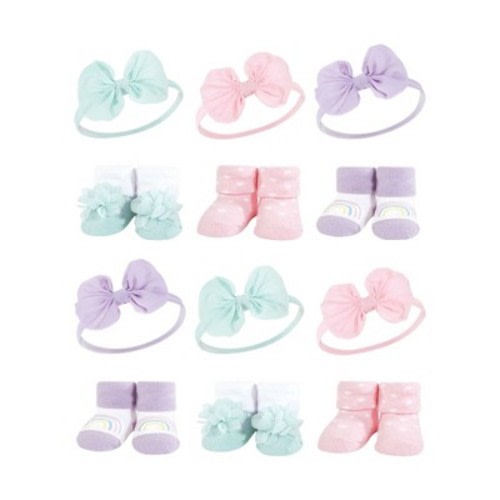 Hudson Baby Infant Girl 12Pc Headband and Socks Giftset, Purple Mint, One Size