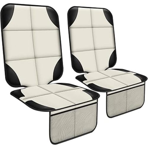 XHYANG Car Seat Protector 1 Pack Car Seat Cushion Mat Thickest Padding,Waterproof 600D Fabric Car Seat Covers for Non-Slip Backing Mesh Pockets for Baby and Pet (Beige, 2 Pcs)