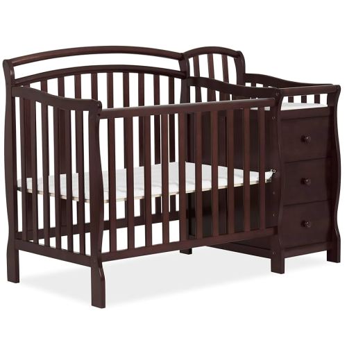 Dream On Me Casco 3-in-1 Mini Convertible Baby Crib & Changer with Storage in Espresso, Pinewood, GreenGuard Gold & JPMA, 1” Mattress Pad, 3 Mattress Heights, Converts to Mini Day & Twin-Size Bed