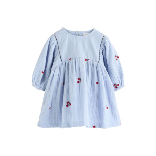 Embroidered Long Sleeve Cotton Gauze Dress