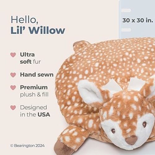 Bearington Baby Lil’ Willow Woodland Decor Tummy Time Mat - 30 x 30 Deer Infant Blanket for Babies - Washable Fawn Newborn Items - Adorable Play Rug Woodland Baby Decor and Nursery Gift