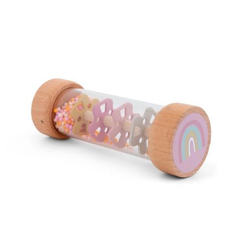 SARO Wooden Rainmaker Rattle - Colorful Sensory Toy with Soothing Rain Sounds for Toddlers, FSC Certified Wooden Shaker