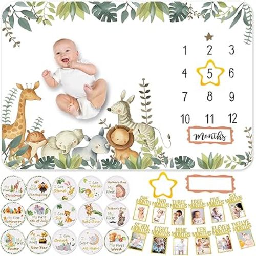 Baby Boy Monthly Milestone Blanket Set 60"x40" Photo Backdrop