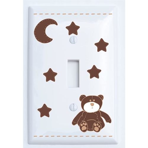 Brown Teddy Bear Light Switch Plate Single Toggle with Brown Moon and Stars/Teddy Bear Nursery Decor (Single Toggle)
