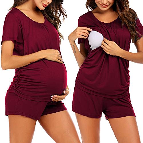 Ekouaer Womens Nursing Pajamas Maternity Breastfeeding Pjs Sleepwear Layer Soft Postpartum Lounge Set Pregnancy Clothes