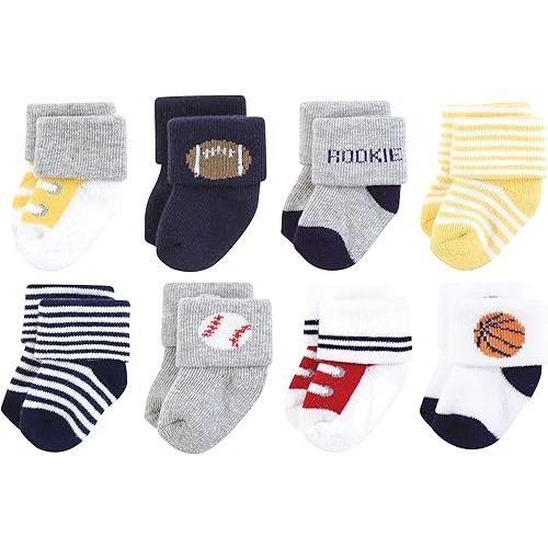 Hudson Baby Infant Boy Cotton Rich Newborn and Terry Socks, Sports Rookie, 0-6 Months