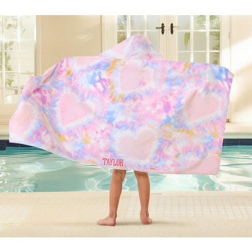Heart Tie-Dye Kid Beach Hooded Towel UPF 50+