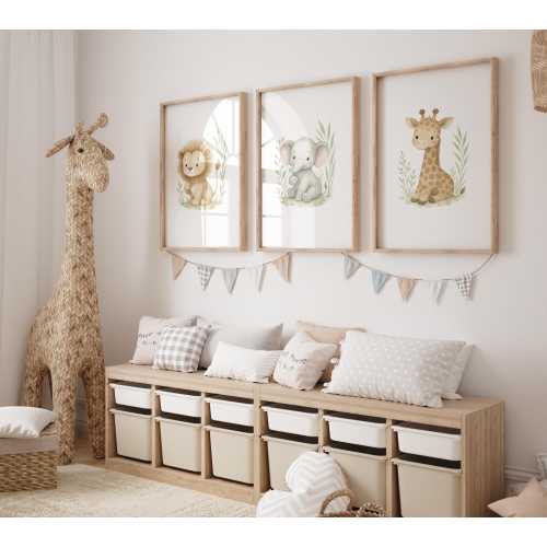Watercolor Safari Animal Nursery Art, Gender Neutral Decor