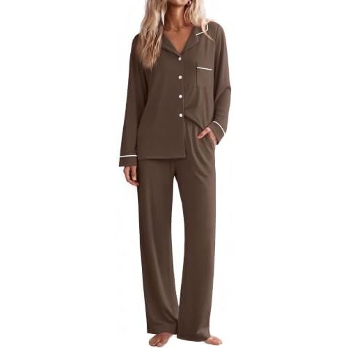 Ekouaer Pajamas for Women Set Button Up Long Sleeve Pjs with Pockets S-XXL