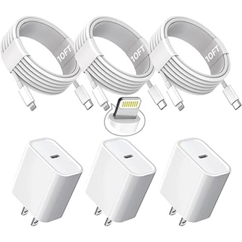 10FT iPhone Fast Charger,3Pack Extra Long[Apple MFi Certified]iPhone Charger Fast Charging Quick 10Foot USB C to Lightning Cable Cord Adapter Block for iPhone 14 Pro Max/14 Plus/13/12Mini/11/XS/X/iPad