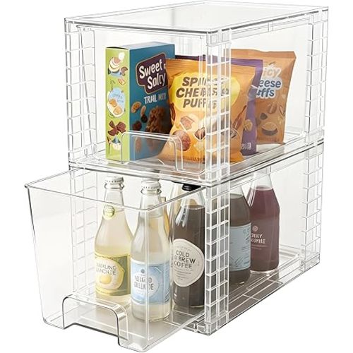 2 Pack Large Stackable Storage Drawers, Acrylic Bathroom Undersink Closet organizers and storage, Clear Plastic Bins for Pantry, Kitchen Cabinets, Makeup, Perfume, Baby Bottles, Medicine Organization